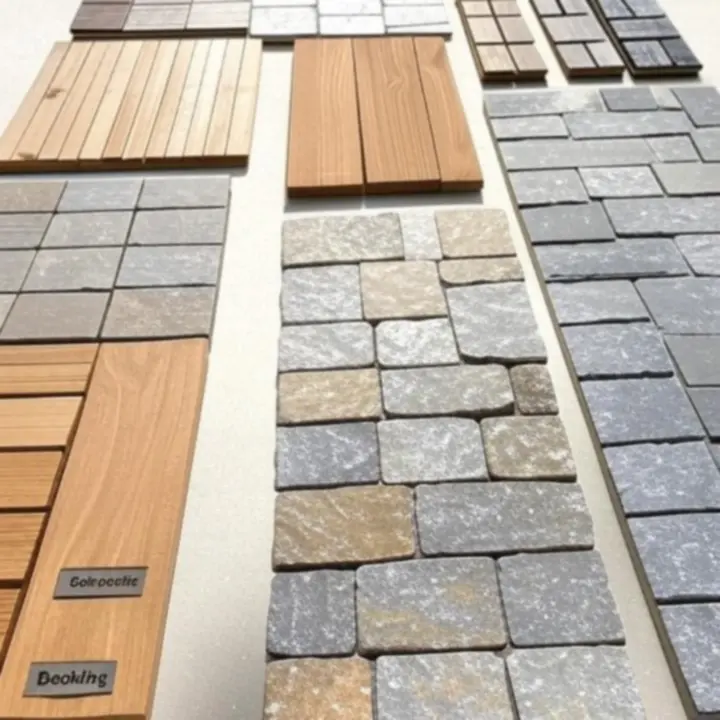 Próbki różnych materiałów stosowanych do budowy tarasów