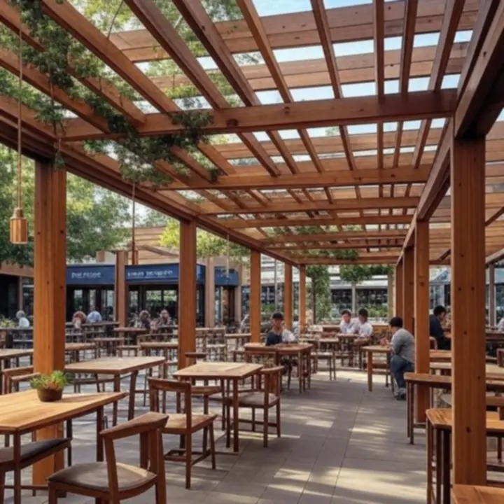 Pergola w strefie wypoczynkowej małej firmy stworzona przez PolishOutdoorLiving