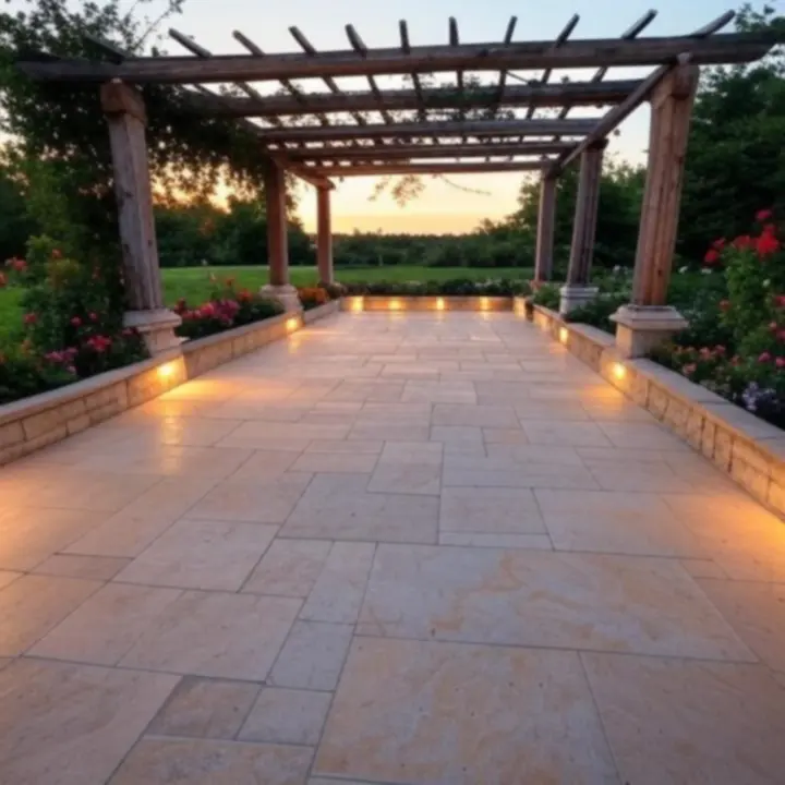 Nowoczesna przestrzeń outdoor z tarasem i kamiennymi elementami