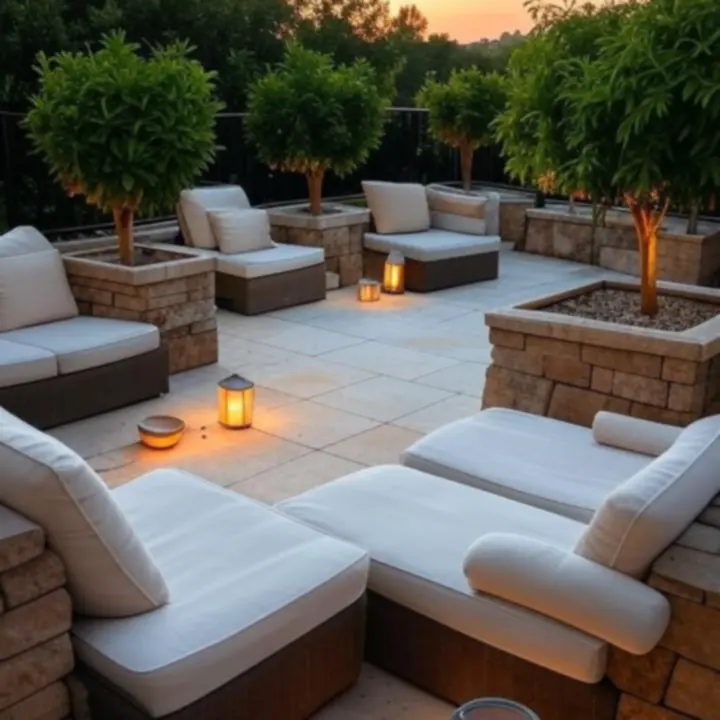 Przydomowa scena tarasowa przygotowana do wypoczynku