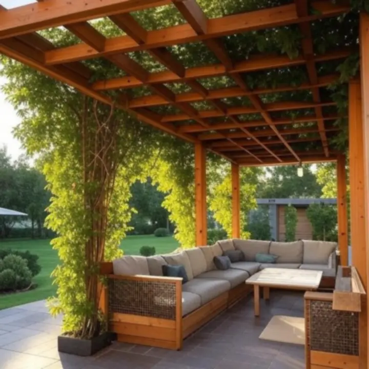 Drewniana pergola nad tarasem